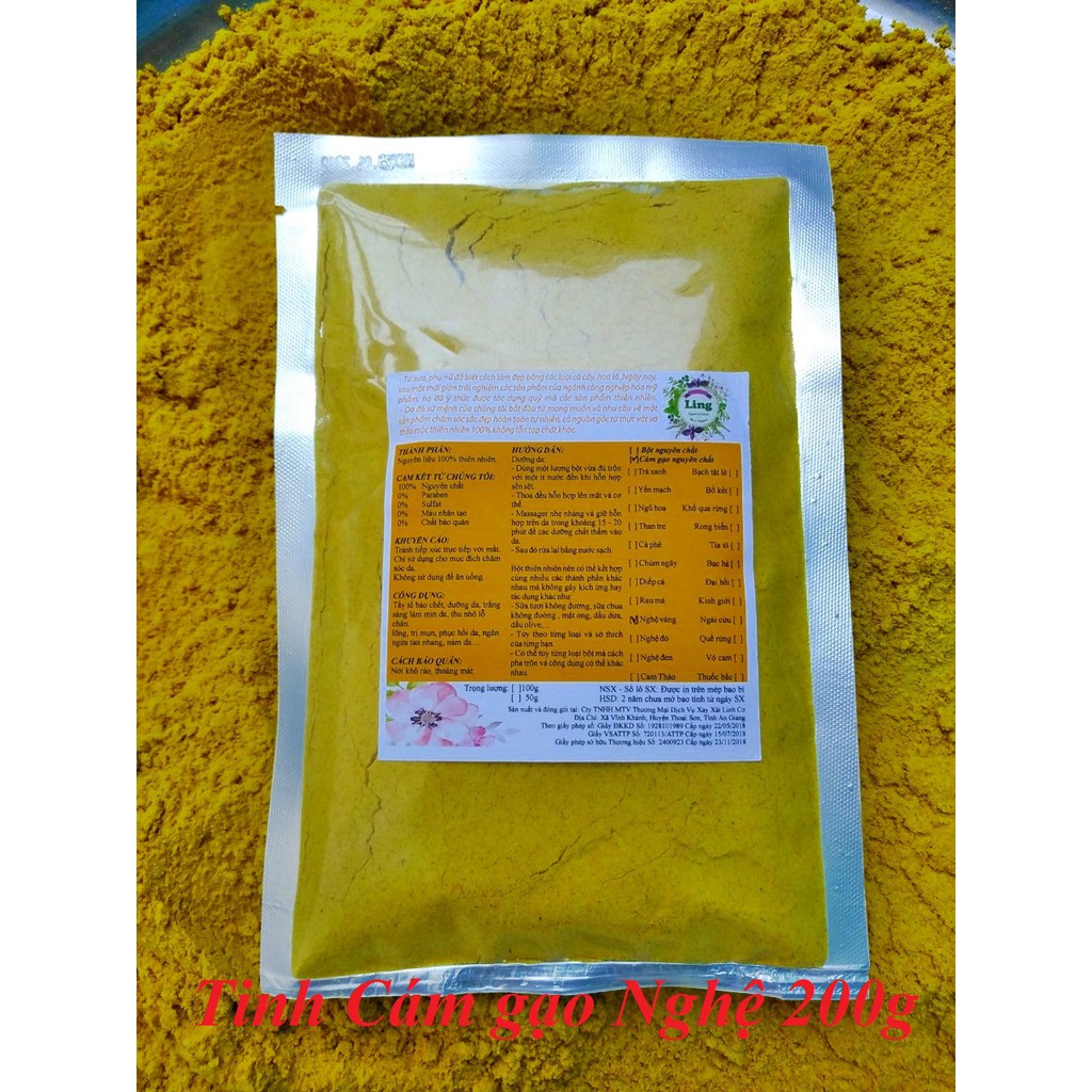 Tinh Cám gạo Nghệ 500g nguyên chất thiên nhiên 100% có giấy ĐKKD và VSATTP Ling