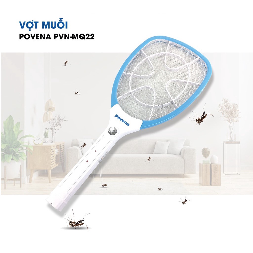 Vợt Muỗi POVENA PVN-MQ22 Có Đèn Sạc Nhanh Hàng Cao Cấp Chính Hãng, Vợt Bắt Muỗi Thông Minh Chịu Va Đập Mạnh Hàng Loại 1