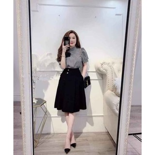 Áo sọc caro + chân váy