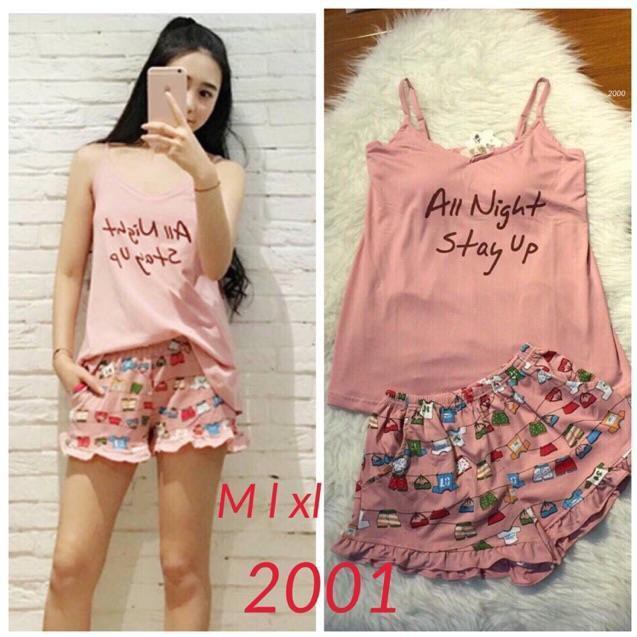 Bộ Ngủ Nữ Áo 2 Dây Kèm Lót Ngực,.