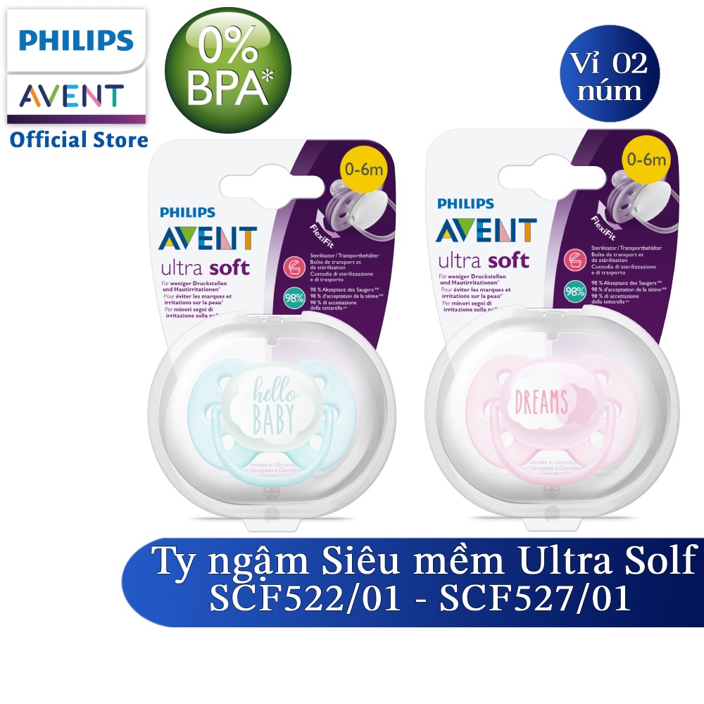 Philips Avent núm ty ngậm siêu mềm 0-6 tháng, vỉ đơn SCF522/01 SCF527/01