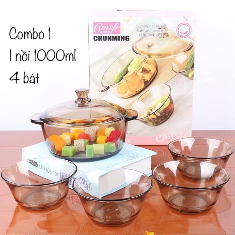 Set 5 bát thuỷ tinh cao cấp chịu nhiệt , set 5 bát thố , bát thuỷ tinh