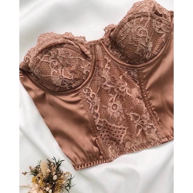 Áo corset nâu ren đậm 2hand