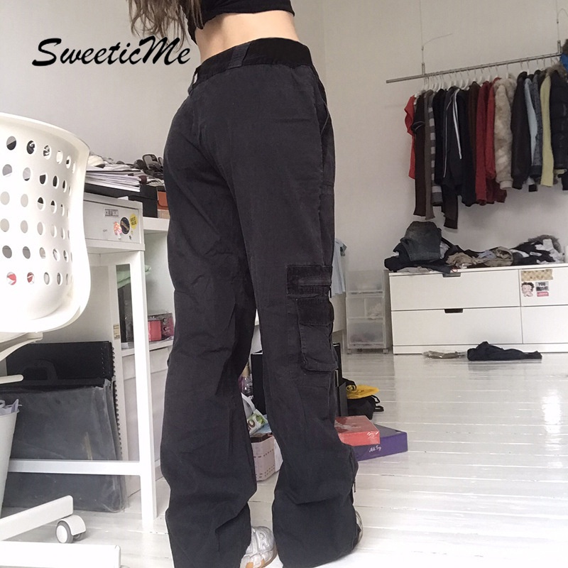 Quần Jean Mỏng Lưng Cao Phối Nhiều Túi Phong Cách Đường Phố SweeticMe   Thời Trang Cho Nữ