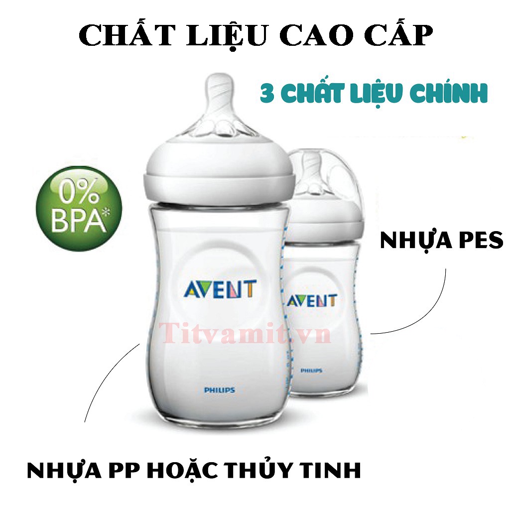 [Tặng Tay Cầm+Chọn size núm] Bình Sữa Avent Natural 60ml/125ml/260ml/330ml 100% Chính Hãng