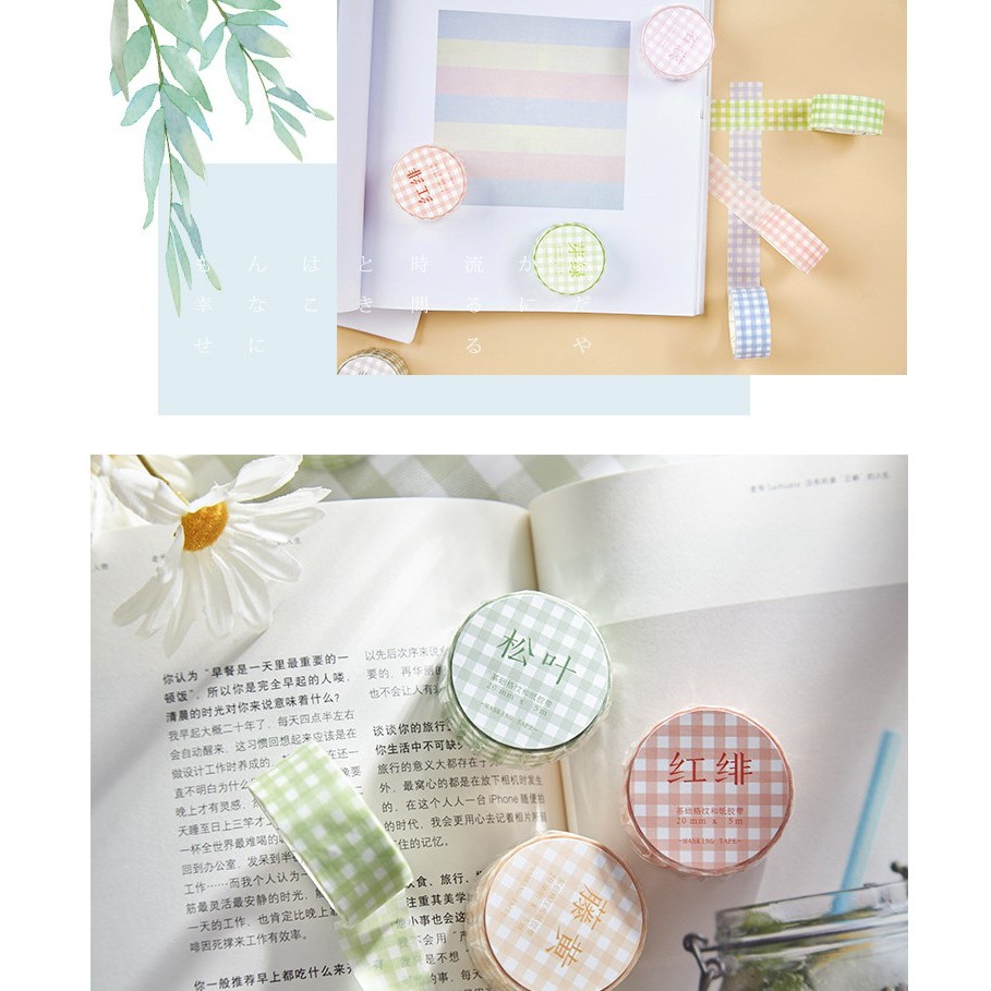 Washi tape kẻ sọc caro băng keo giấy họa tiết nhiều màu sắc trang trí sổ