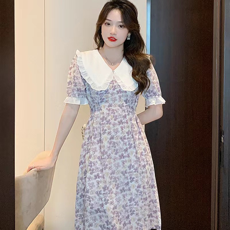 Đầm IELGY dáng chữ A cổ chữ V in hoa phong cách Hàn Quốc tùy chọn màu sắc dành cho nữ