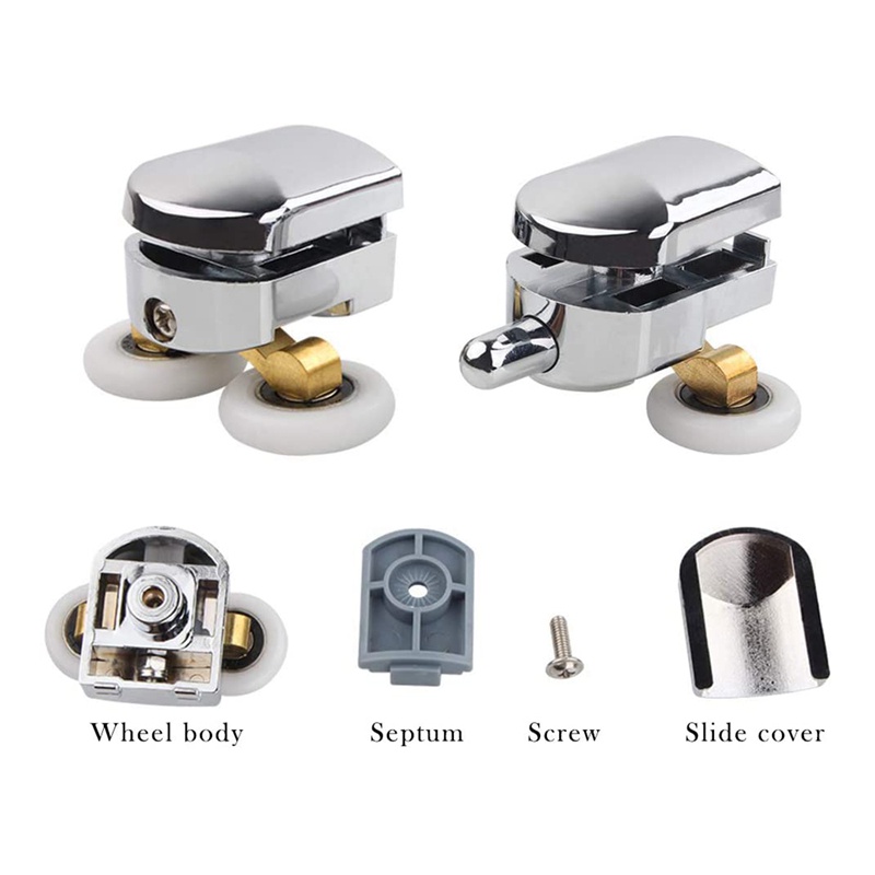 Bộ 4 Bánh Xe Lăn Thay Thế Cho Cửa Nhà Tắm 23mm (2 Đầu Và 2 Dưới)