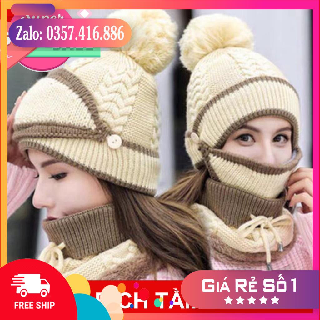 set mũ kèm khăn và khẩủ trang bằng len siêu xinh siêu nhẹ siêu ấm đây ạ