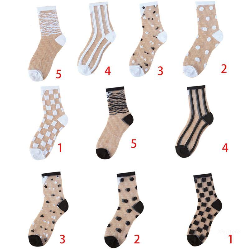 XIXI Đôi vớ siêu mỏng xuyên thấu họa tiết kẻ sọc thời trang mùa hè cho nữ