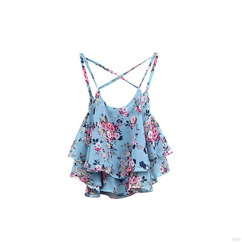 Áo Croptop Chất Chiffon Hoạ Tiết Hoa Thời Trang Mùa Hè Cho Phái Nữ