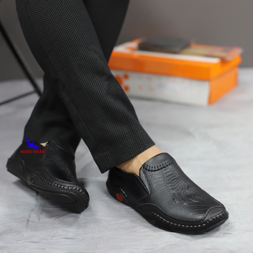 Giày lười giày nam da PU cao cấp Slip on đế bệt in vân cá sấu đẹp xỏ không dây thuận tiện giá rẻ S-22