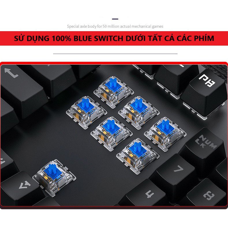 Combo Bàn Phím Cơ H650 Và Chuột Gaming V5 Led Đổi Màu Cao Cấp, Keyboard Có 10 Chế Độ Led Blue Switch Chơi Game Siêu Đã
