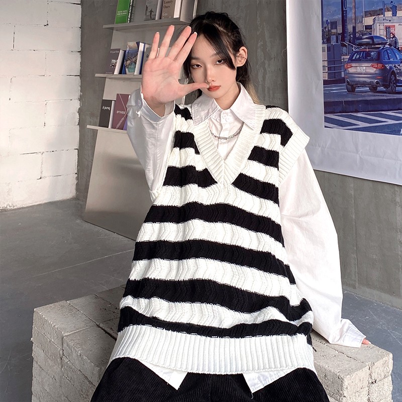 Áo gile nữ len form rộng, áo len nữ gile oversize rộng mặc đi chơi đi học thời trang ulzzang hàn quốc | BigBuy360 - bigbuy360.vn