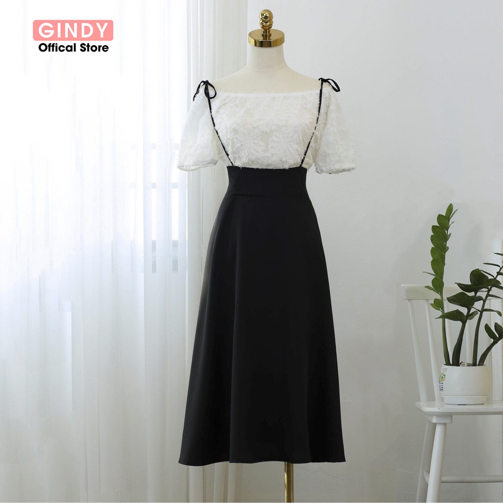 Set váy nữ GINDY thanh xuân ngọt ngào chân váy hai dây mix áo trễ siêu xinh V10120 | BigBuy360 - bigbuy360.vn