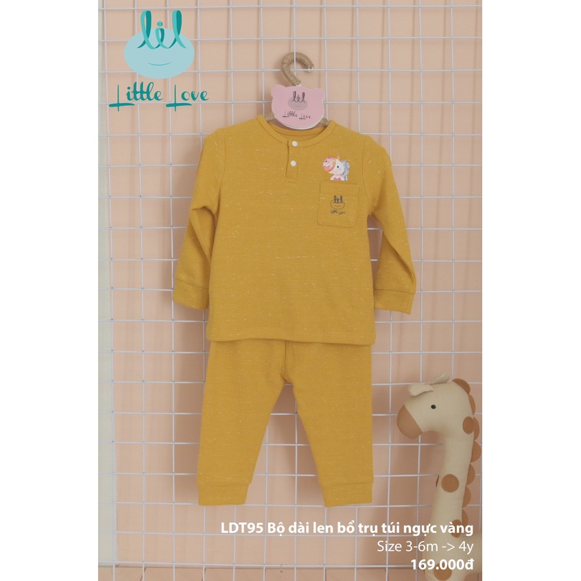 [CHÍNH HÃNG] Bộ dài tay len bổ trụ túi ngực họa tiết trẻ em đáng yêu Little Love