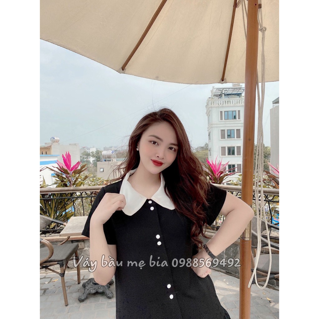 Váy bầu bigsize -Đầm bầu thiết kế GuMe màu đen dáng đuôi cá khuy dọc chất vải sạn lụa size 40-100kg MB149 - ảnh thật