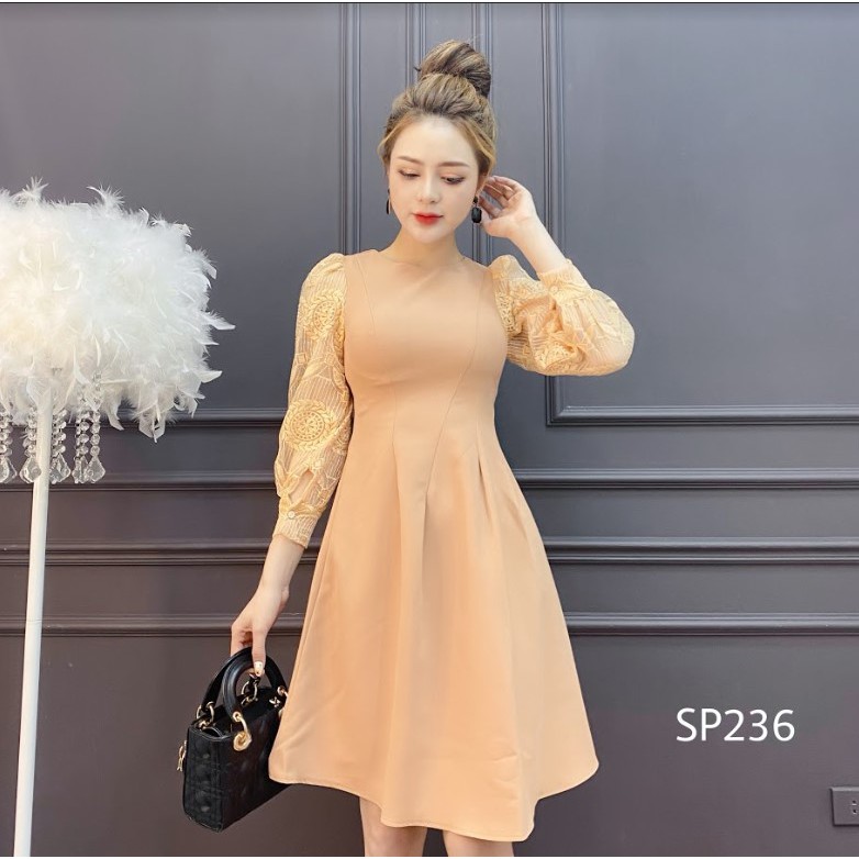 [ Mã WASTRUN4 giảm 10% tối đa 30K đơn 99K] CHIDU Đầm công sở tay ren dáng xoè nữ tính SP236