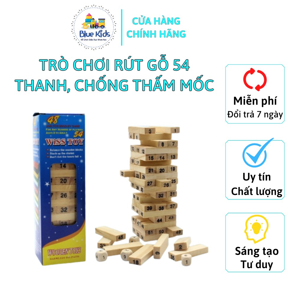 Trò Chơi Rút Gỗ 54 Thanh, Chống Thấm Mốc Mini (KÈM 4 XÚC XẮC CHO BÉ)