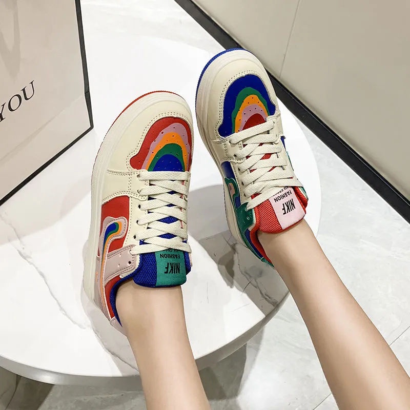 Giày sneaker nu Giày Thể Thao Da Phối Màu Cầu Vồng Thời Trang 2022 Cho Nữ