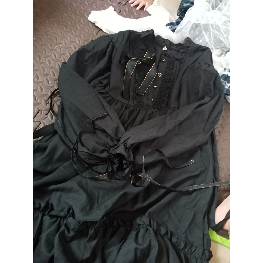 [CÓ SẴN DÀI TAY. Kèm ảnh thật] Váy babydoll cổ bèo thắt nơ phối ren tay bồng Lolita | BigBuy360 - bigbuy360.vn