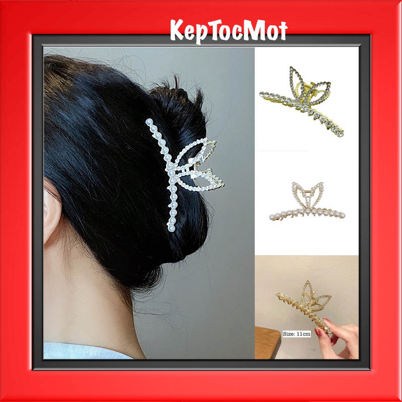 Kẹp tóc kim loại tai thỏ đính đá kiểu càng cua mã KT86