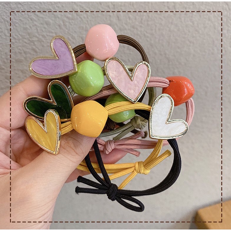 Cột tóc trái tim kèm lục giác màu sắc dây đôi chắc chắn CT132