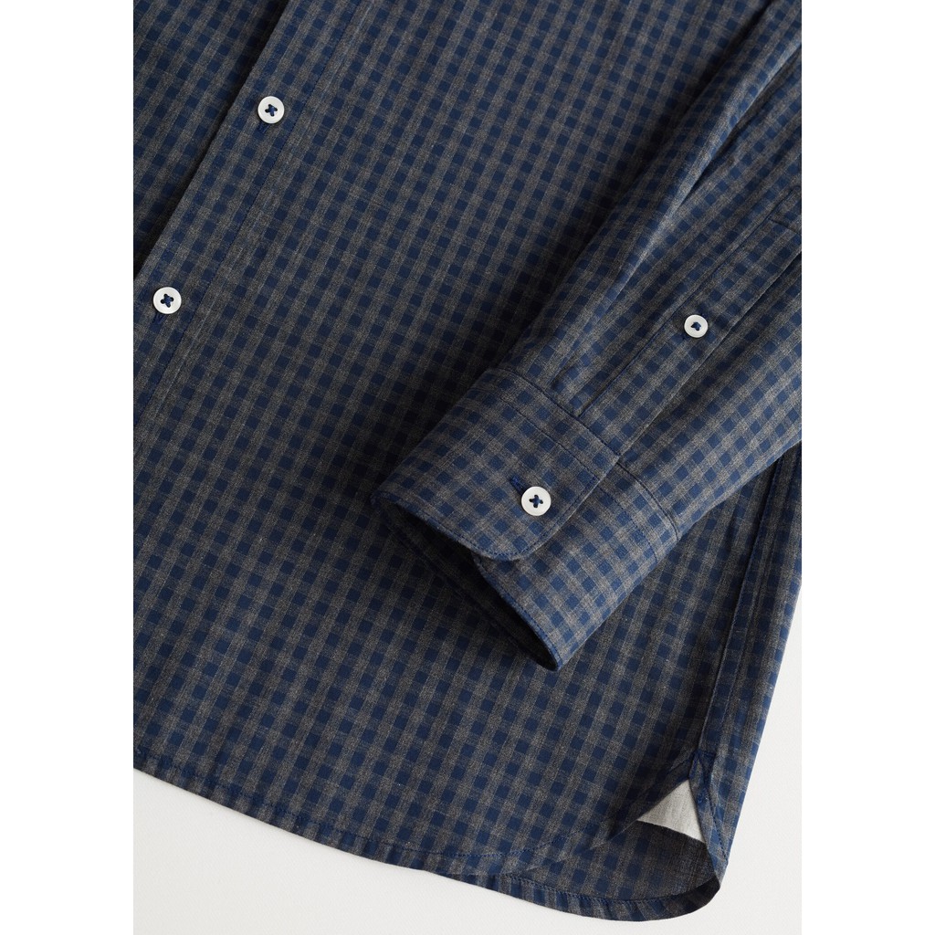 Áo Sơ Mi Nam Mango Slim Fit Gingham Check Shirt Dark Navy