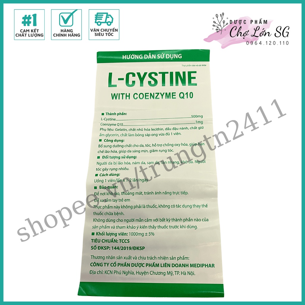 [CHÍNH HÃNG] Viên uống L-CYSTINE WITH COENZYME Q10 bổ sung dưỡng chất cho tóc, móng - Hộp 60 viên