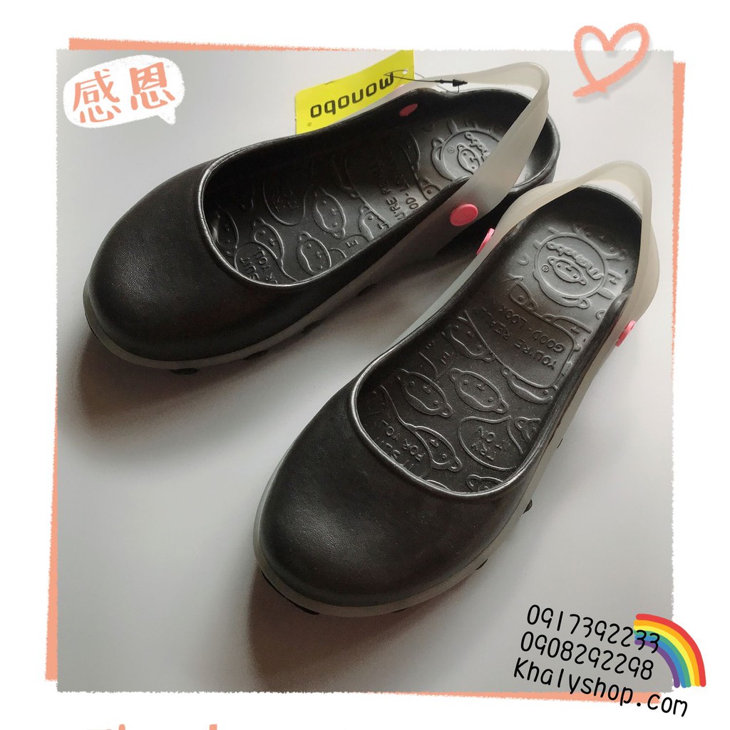 Giày bít mũi có quai Monobo màu đen xám size đôi 37-38 dành cho bạn nữ, bạn gái (Thái Lan) - GIAYMNBODEX
