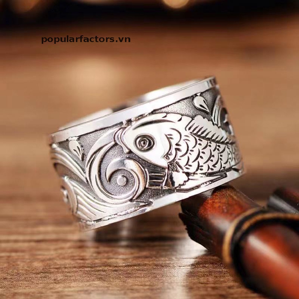 Nhẫn hở họa tiết cá koi may mắn cho nam nữ