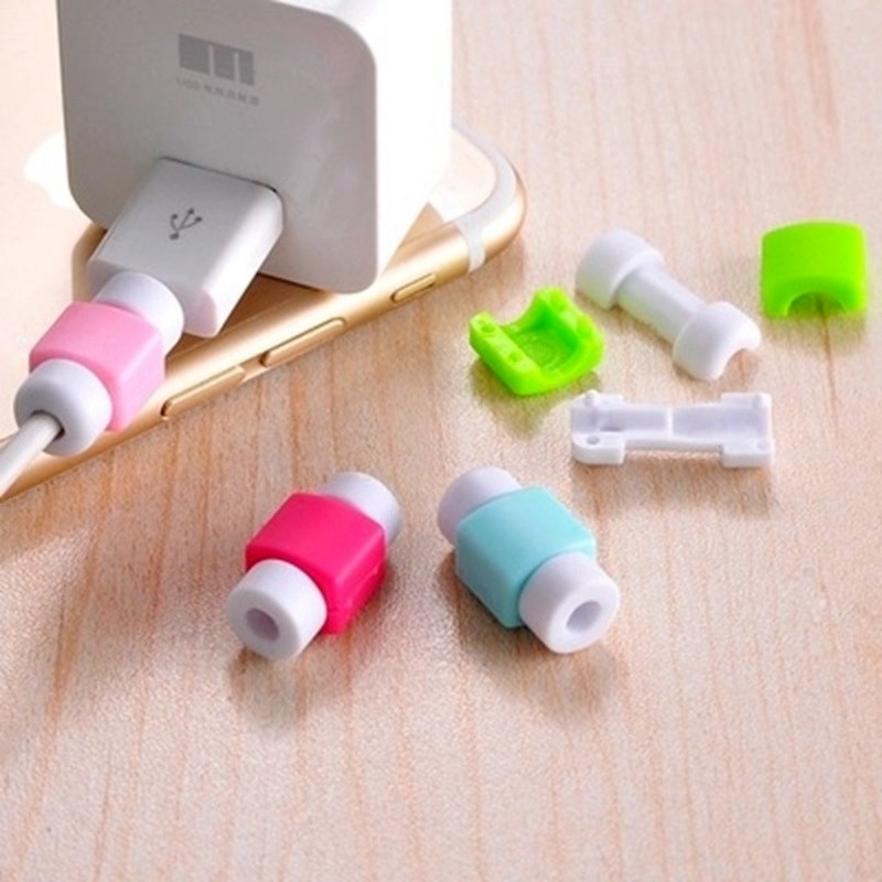 Vỏ bảo vệ cáp sạc USB bằng silicon màu kẹo chống rơi cho Android Iphone