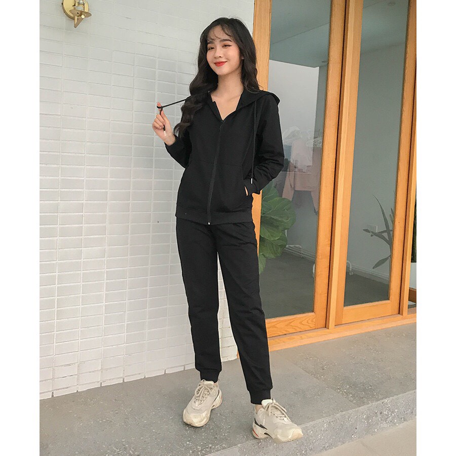 Bộ Hoodie nỉ da cá cotton phong cách thể thao Bộ đồ nữ đẹp