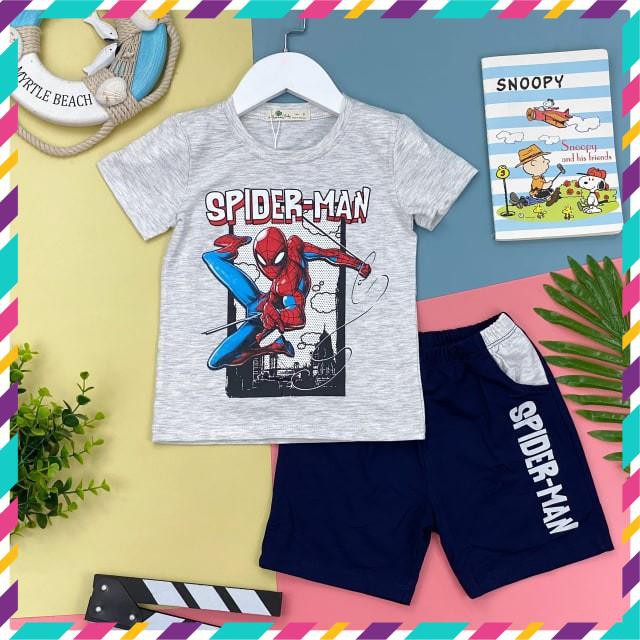 Bộ spiderman cho bé trai từ 12-26kg.Chất thun cotton chính phẩm, đanh mịn, co giãn, thấm hút tốt. bộ cộc tay siêu nhân.