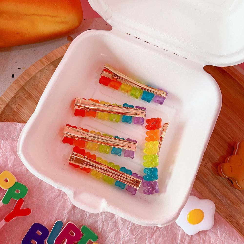 1 Kẹp Tóc Nhựa Màu Trơn Hình Gấu Dễ Thương Cho Bé Gái