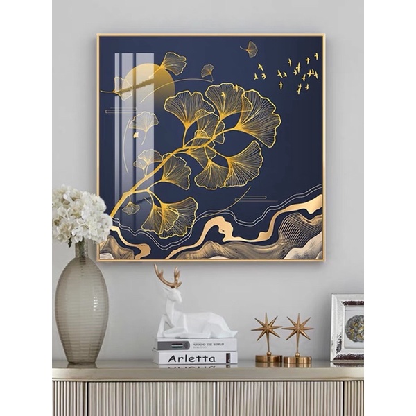 Tranh Treo Tường Tráng gương Phòng Khách/ Ngủ/ Phòng ăn/ Nhà Hàng Khách Sạn Bàn làm việc Hoa lá bạch quả/ Rẻ quạt