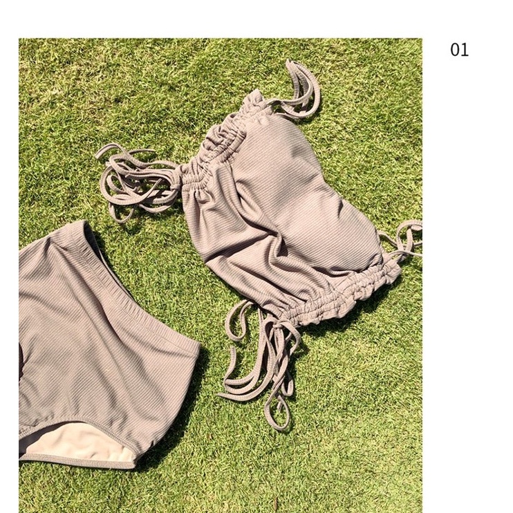 Bikini 2 mảnh dây rút nâu xám kín đáo