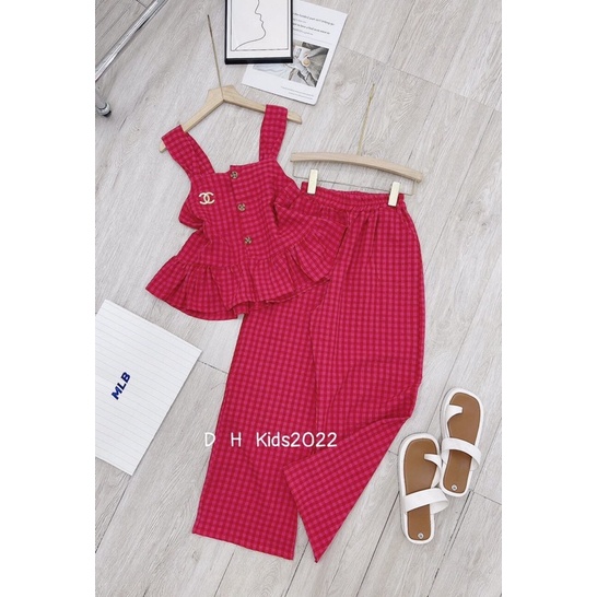 bộ caro đỏ xốp quần ống sớ bé gái (hàng shop )