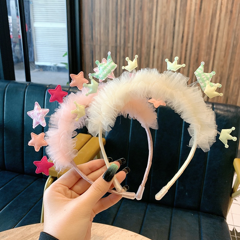 Băng Đô Cài Tóc Phối Ren Ruy Băng Chống Trượt Dễ Thương Cho Bé Gái