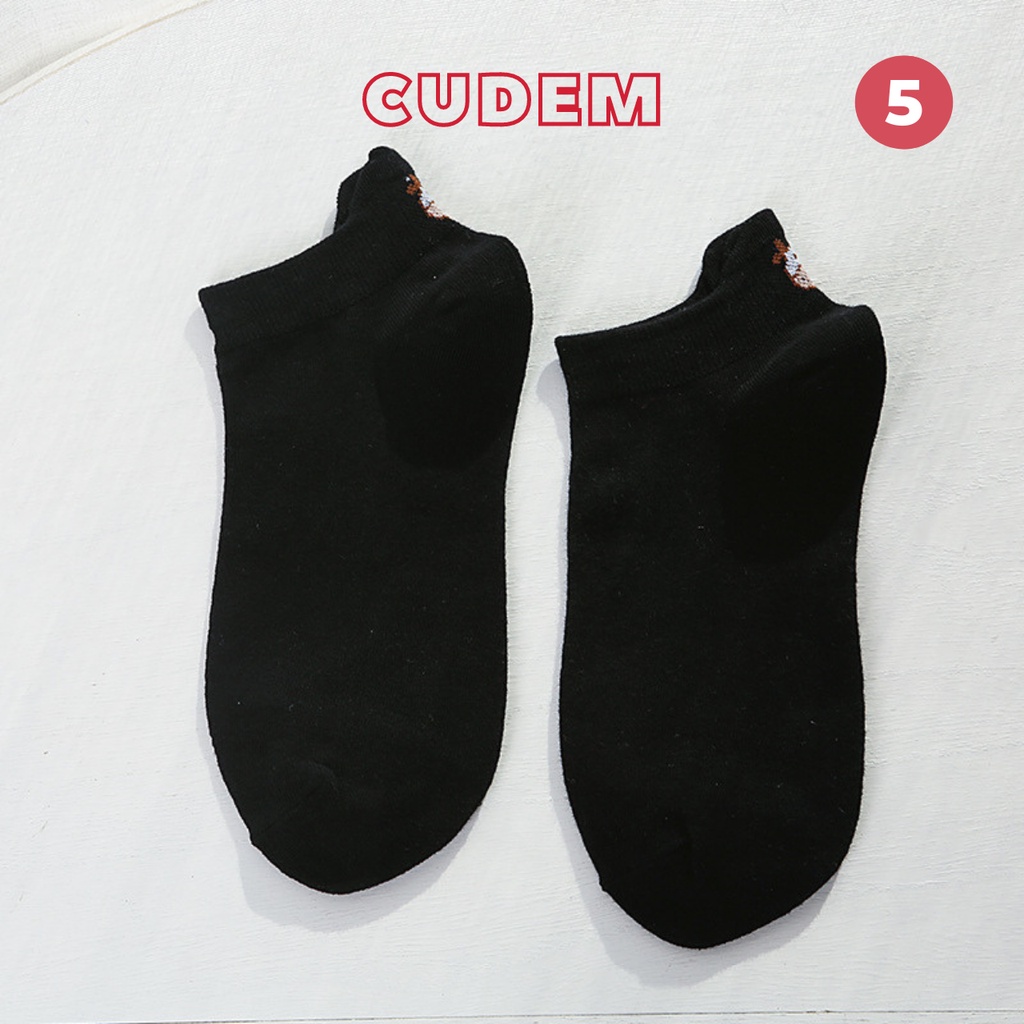 Combo 5 đôi tất vớ cổ ngắn cotton họa tiêt bò sữa có đệm gót N6