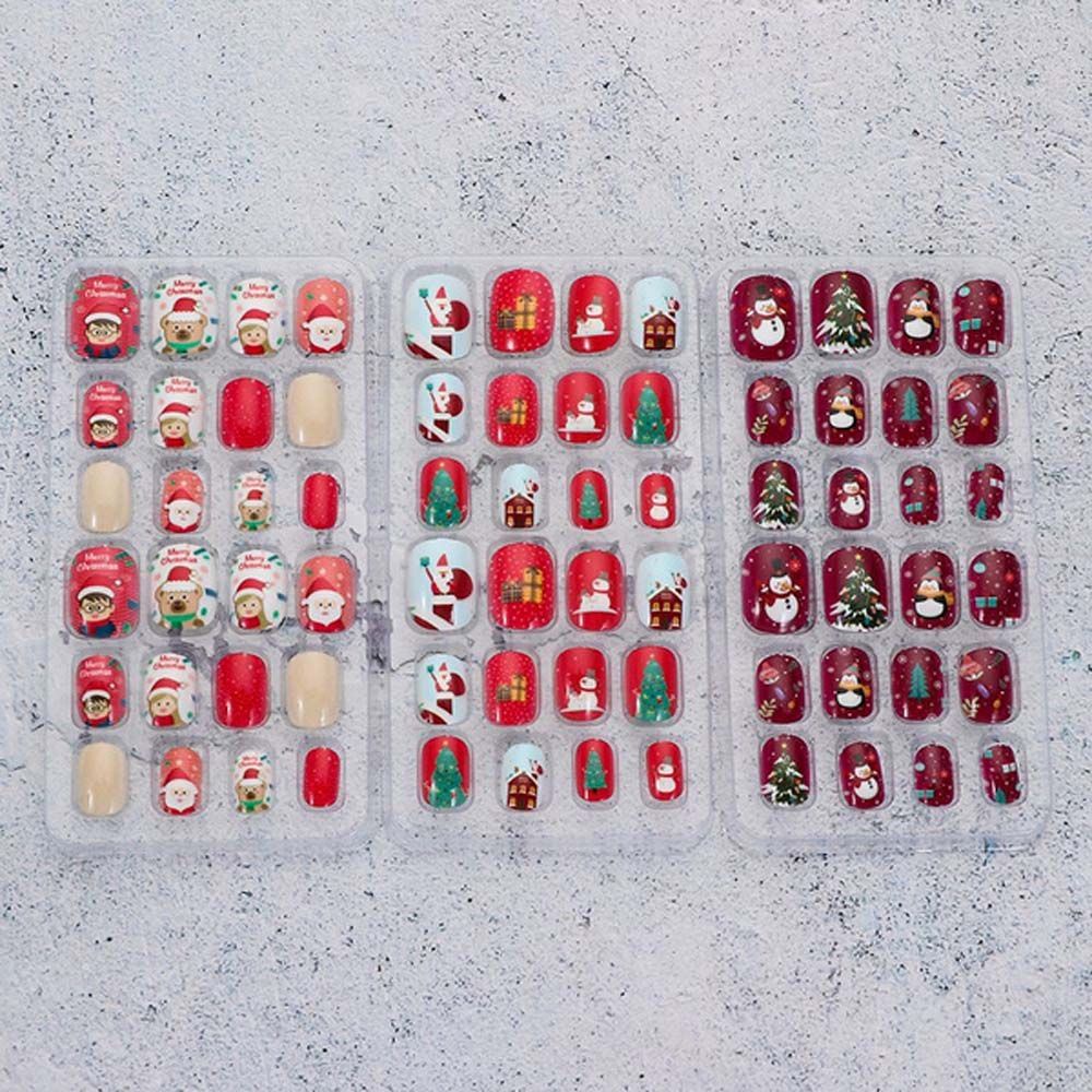 [Hàng mới về] Bộ 24 móng tay giả bằng acrylic phong cách giáng sinh thời trang cho bé gái