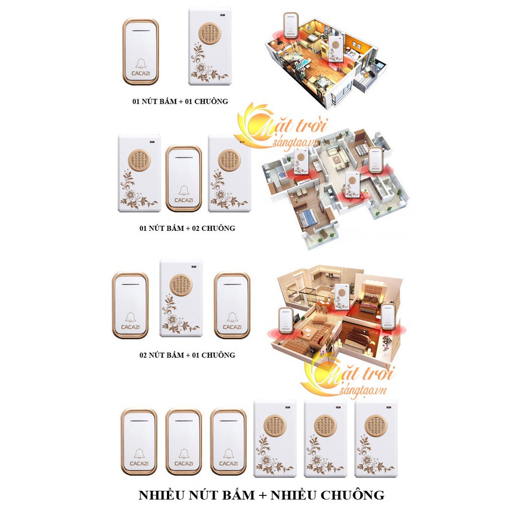 Chuông cửa không dây Cacazi V002F   chuông bấm cửa báo khách, chống nước cực bền, bảo hành 9 tháng