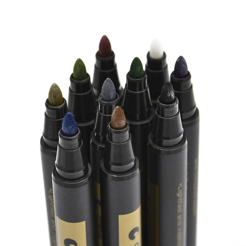 Colourful Paint Marker Pens Metallic Sheen Glitter Calligraphy Arts DIY Album Marking Highlighting Brush Tips