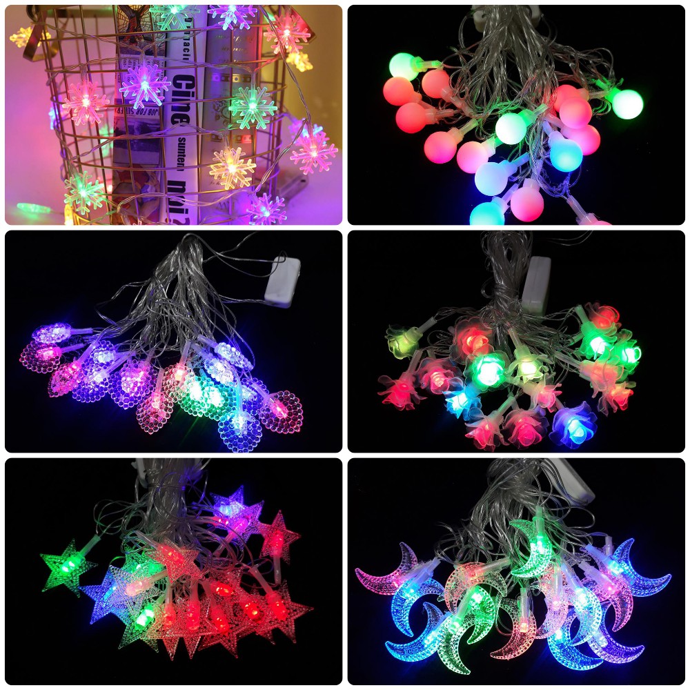 Dây đèn led trang trí cây thông noel tết phòng ngủ loại nháy Hoa tuyết và hình khác dài 4m mã 26004