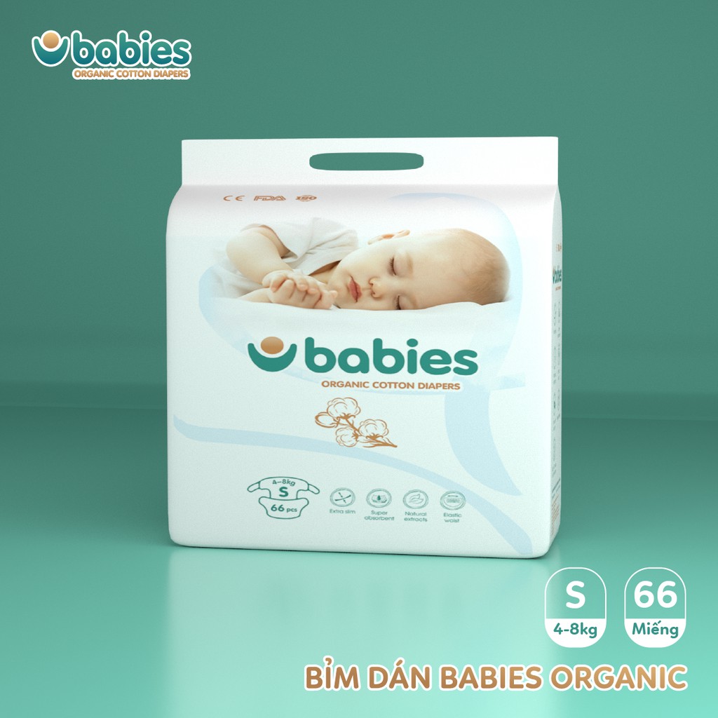 [MUA 2 BỊCH TẶNG QUÀ] Bỉm/tã BABIES ORGANIC đủ size (dán S66/M56/L46) (quần M54/L50/XL46/XXL40)