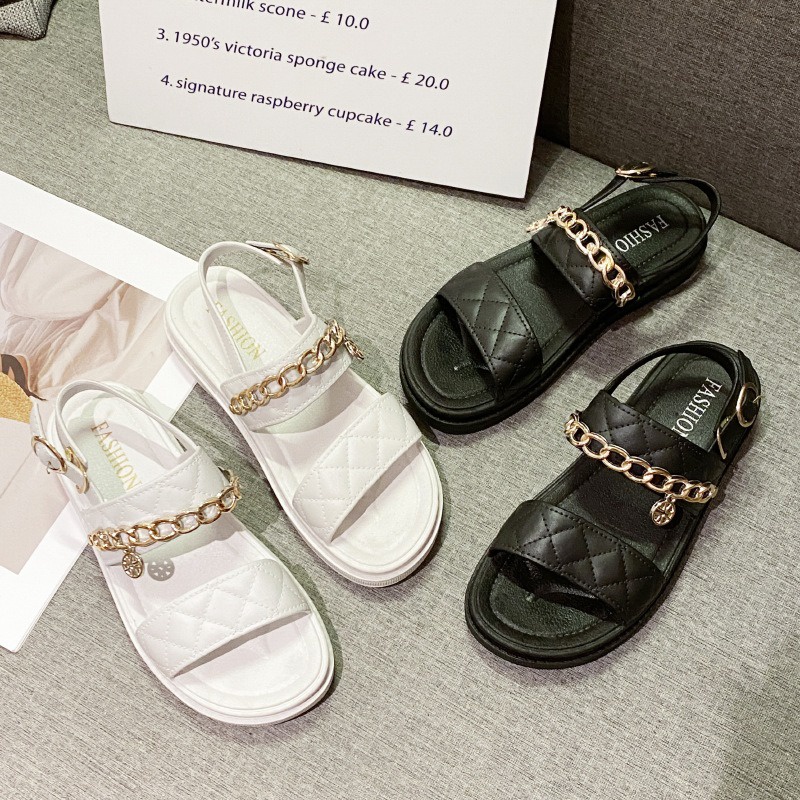 Giày Đế Cao Quai Hậu Đính Dây Móc Xích Dành Cho Phái Nữ Chất Nhựa Mang Êm Chân