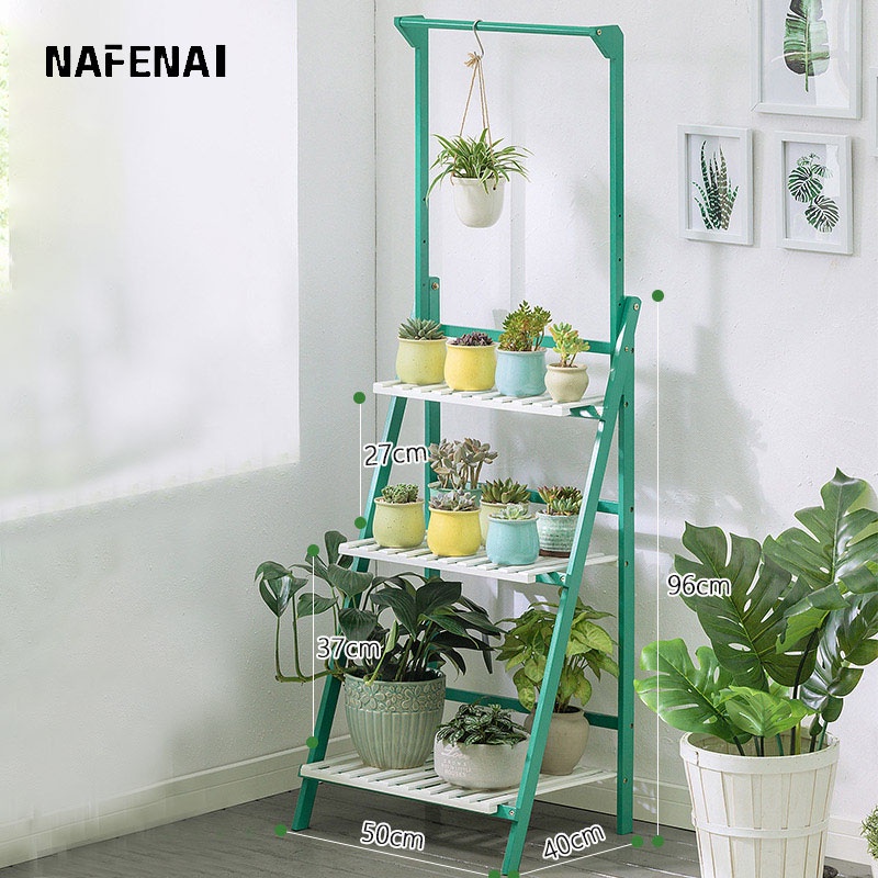 Kệ gỗ trơn NAFENAI nhiều tầng để chậu cây ban công trong nhà