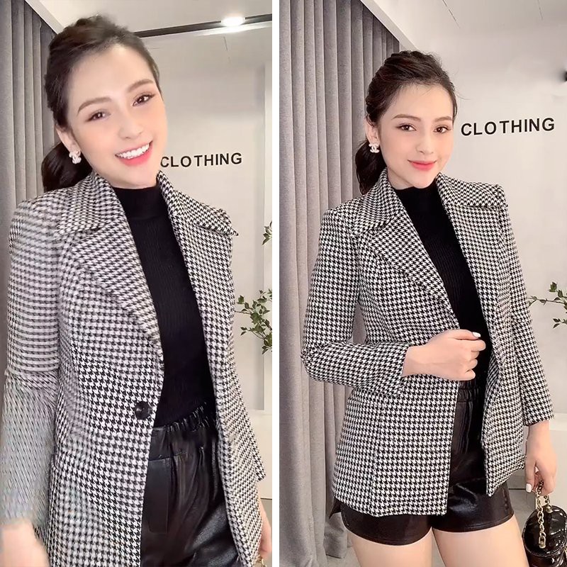 Áo khoác nữ blazer, áo khoác dạ kiểu vest công sở kẻ caro mặc mùa thu đông