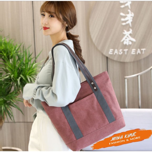 Túi tote canvas chất vải bố cao cấp, &lt;br&gt;túi tote vải có khoá kéo chắc chắn phù hợp đi làm, đi học