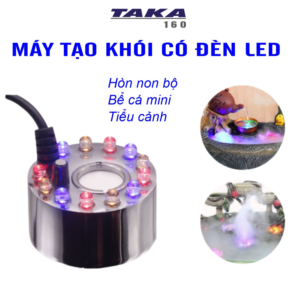Máy tạo khói bể cá mini phun sương, đèn led đổi màu bằng kim loại chống rỉ trang trí tiểu cảnh, hòn non bộ, thủy sinh